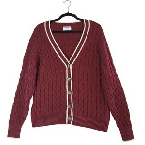 Old Navy Varsity Cable Knit Slouchy Cardigan Brick Red Tipped Womenss Large Prep